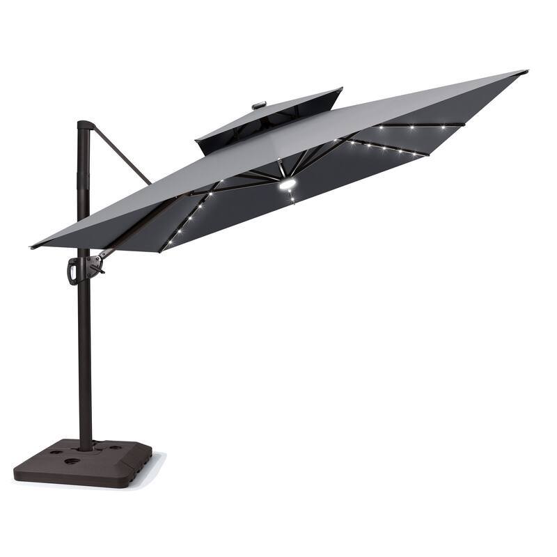 9 x11 FT LED Lighted Patio Cantilever Umbrella Double Top with Weighted Base