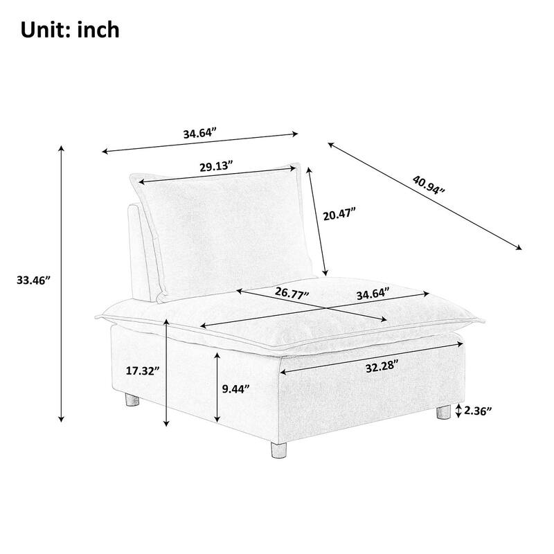 Modern Armless Deep Seat Sofa for Living Room