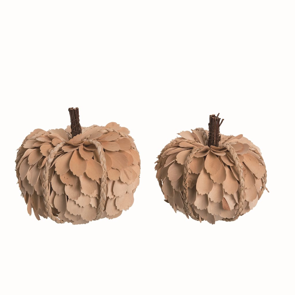 Transpac Foam 7.87 in. Brown Autumn Leaves Textured Pumpkins Set of 2