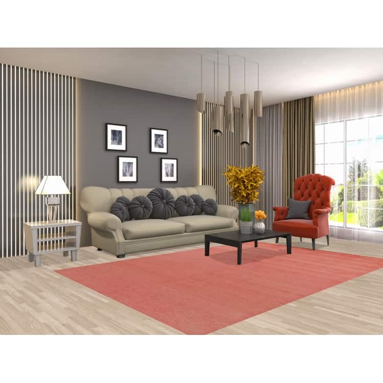 Hand Knotted Oriental 100% Wool Carpet Modern Solid Coral Gabbeh Area Rug - 9' 0'' X 6' 1''