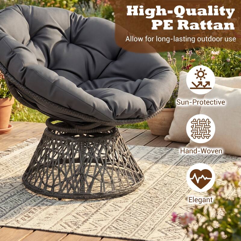 Gymax 360-DegreeSwivel Papasan Chair Round Wicker Lounge Chair w/Thick