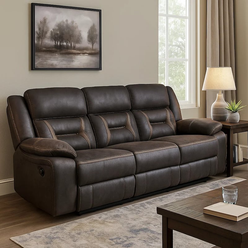 87 Inch Sofa, Manual Motion Recliner, 2 AC and 2 USB, Brown Faux Leather