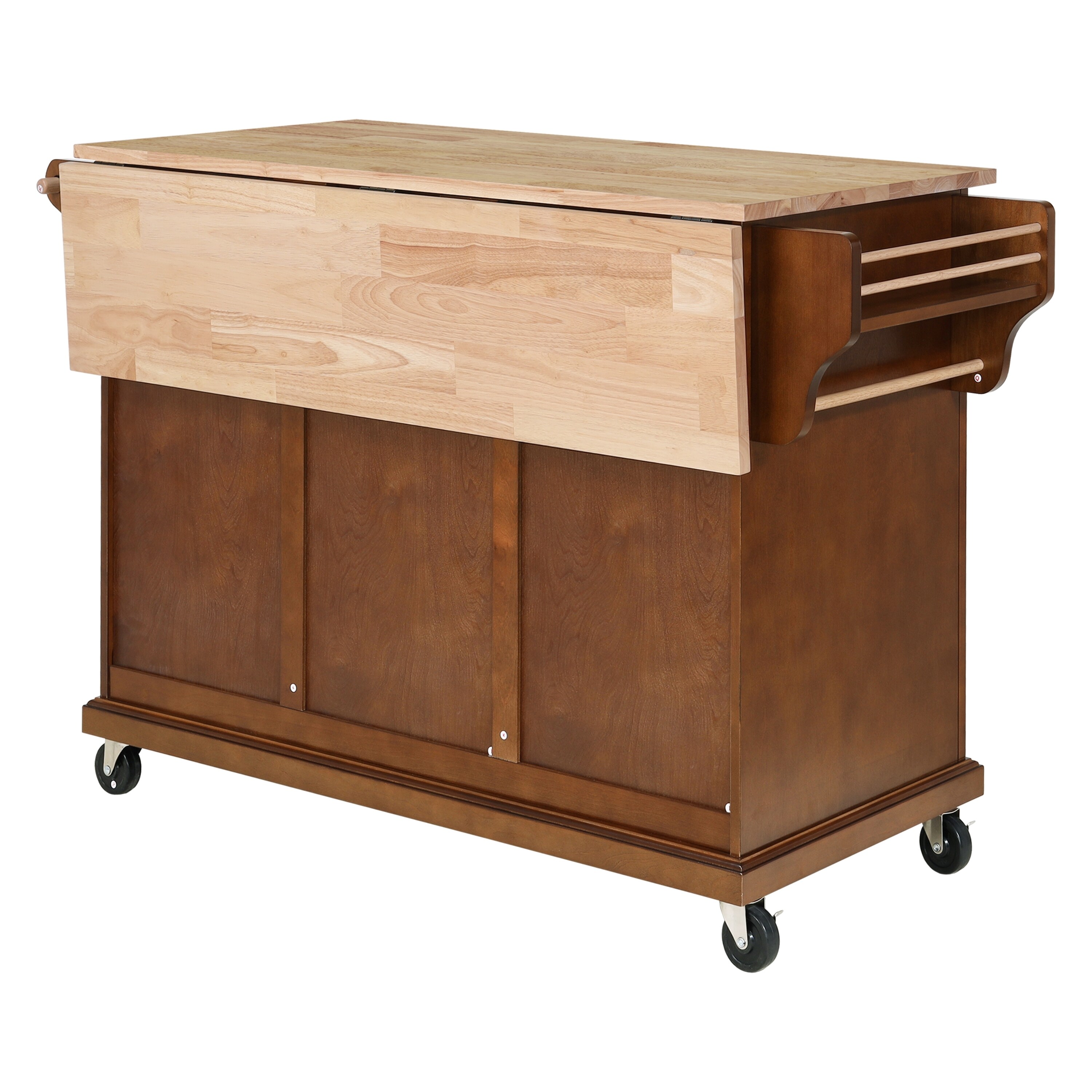Natural Wood Top Kitchen Island with Storage Cabinet Kitchen Cart