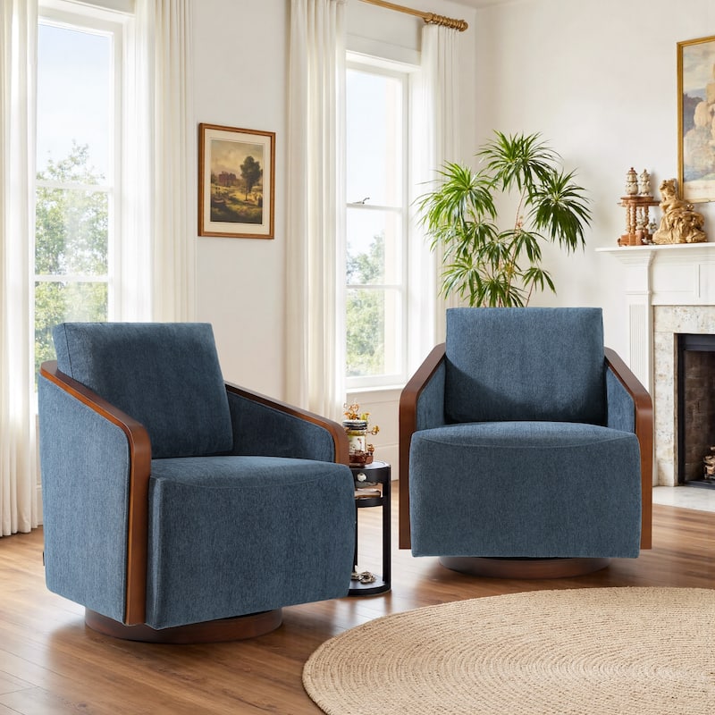Modern Upholstered Swivel Accent Chair Set of 2 - Navy