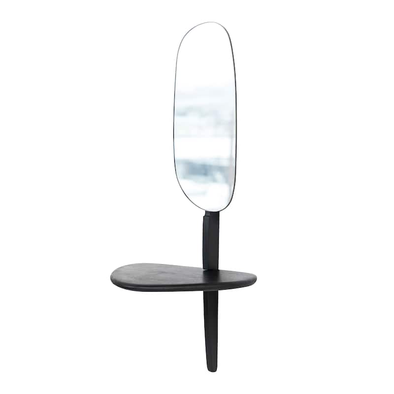 Mango Wood and Metal Wall Mirror with Shelf - 16.0"L x 6.0"W x 24.0"H