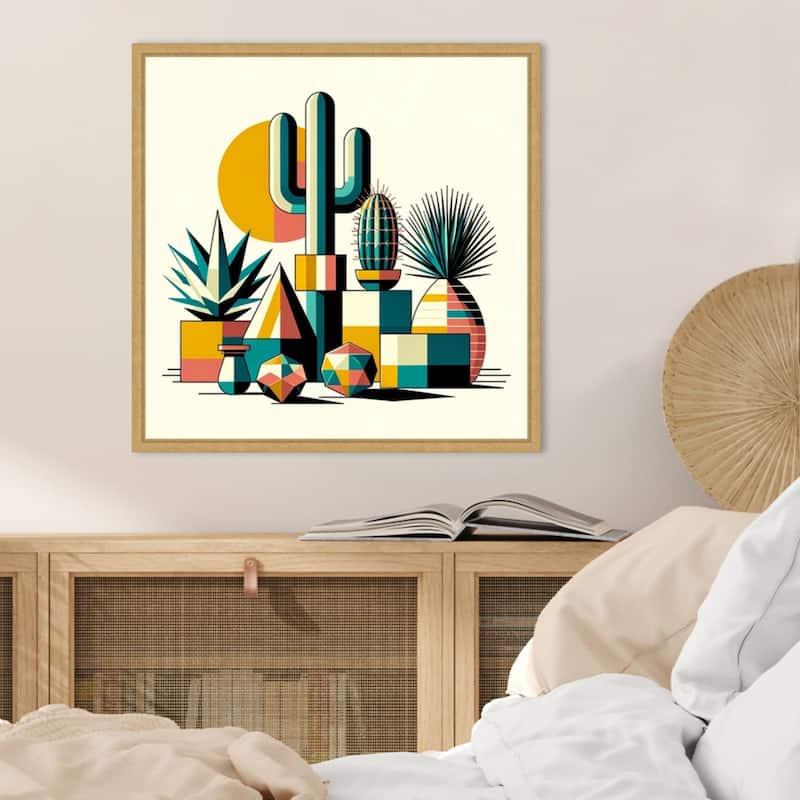 Succulents in Cubist Vases by David Galan Framed Canvas Wall Art Print - Sylvie Bright Gold