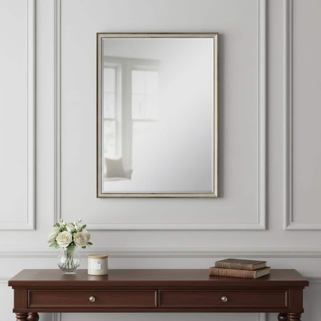 HomeRoots 38" Silver Wood Accent Mirror - 26.00 in. x 38.00 in. x 2.00 in.