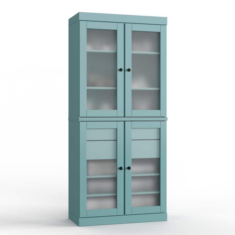 Palace Imports 100% Solid Wood 32" Bathroom Cabinet with Frosted Glass Doors, 2-Drawers and Adjustable Shelves