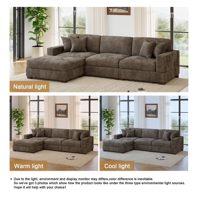 Modern Oversized Chenille Modular Sectional Sofa with Ottoman