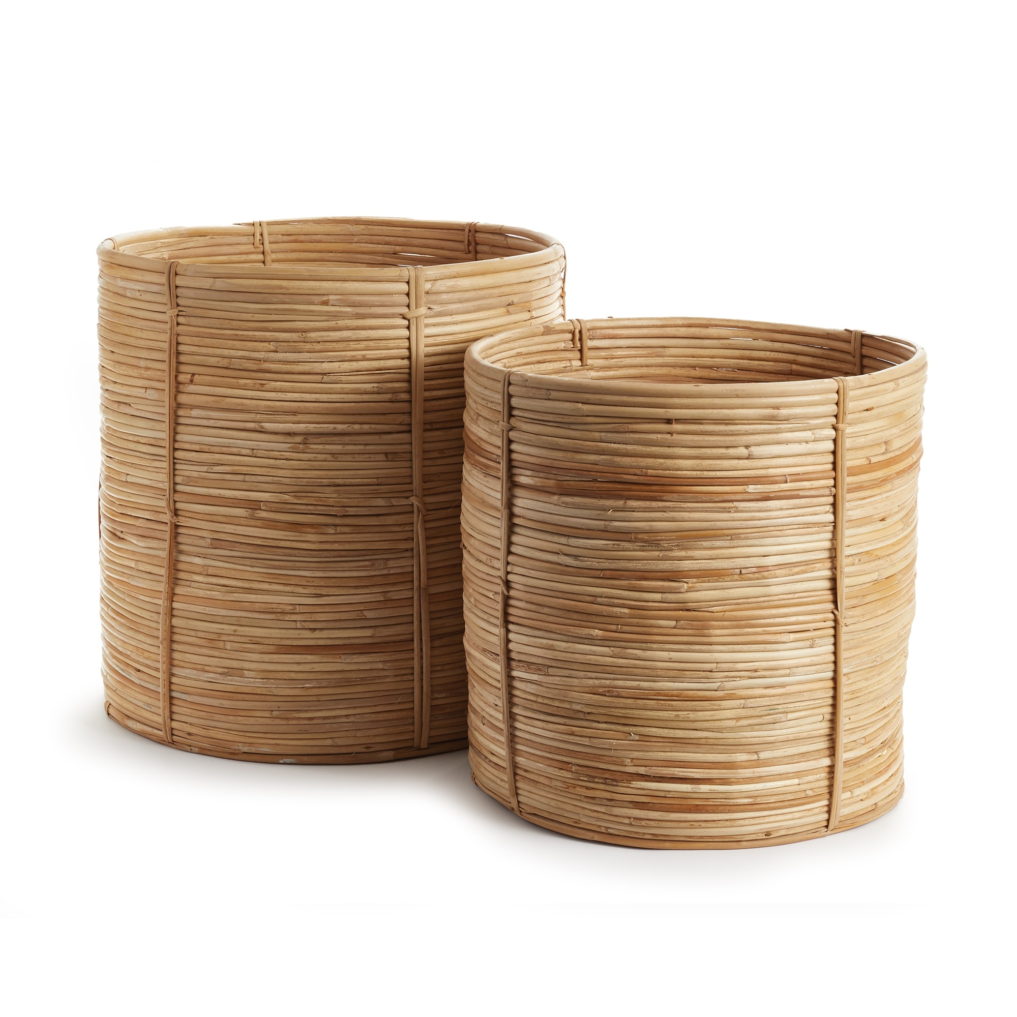 Cane Rattan Round Tree Baskets, Set Of 2 - Natural