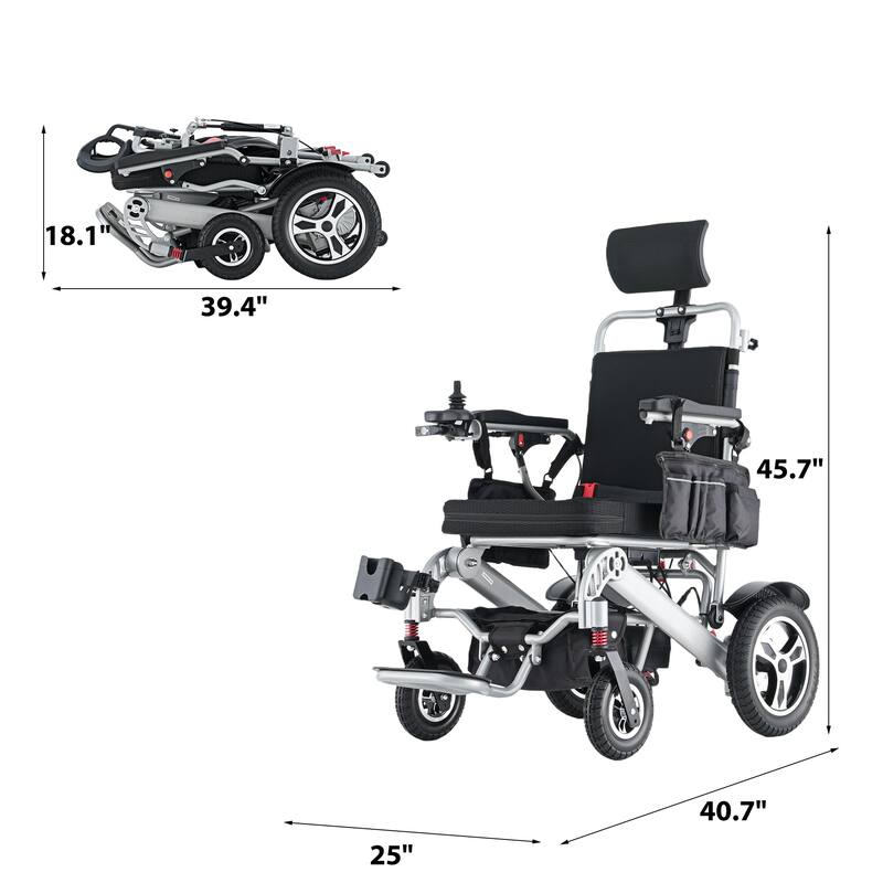 Foldable Electric Wheelchair for Adults, 300W Motor, Lightweight Aluminum Frame, Portable Power Wheelchair