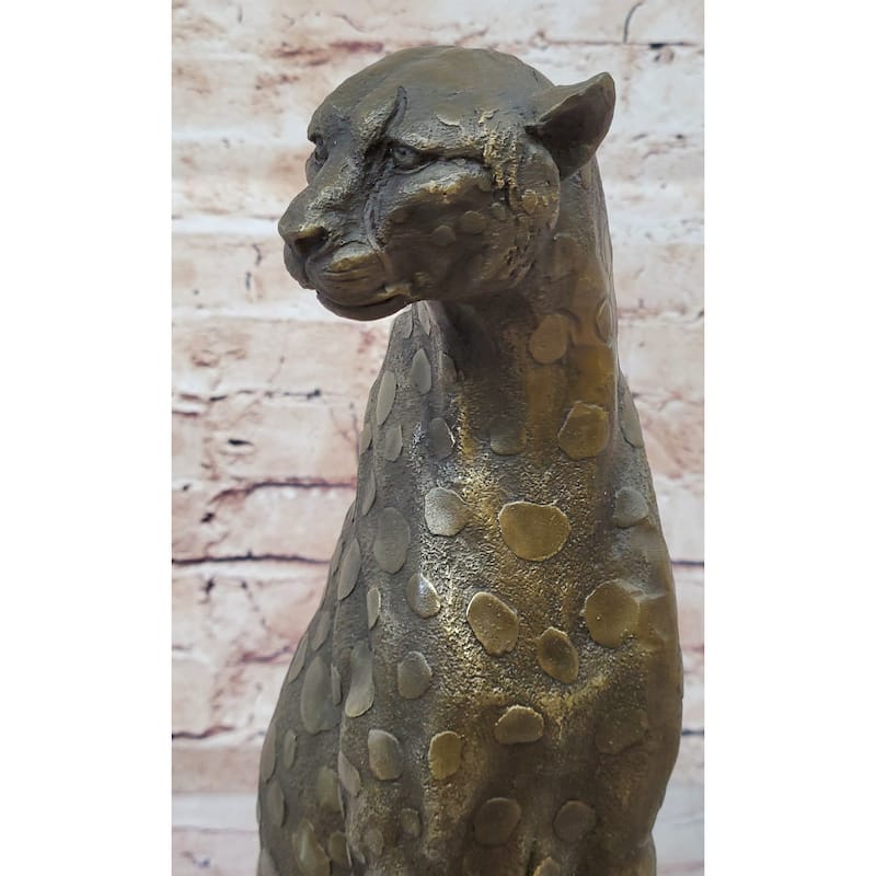 Hot Cast Bronze Guardian Cheetah Leopard Sculpture Statue Figure Decor