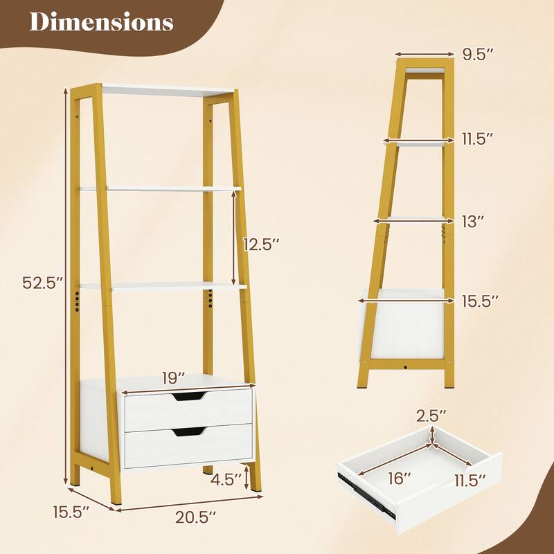 Gymax 4-tier Bookshelf w/ 2 Storage Drawers Sturdy Metal Frame