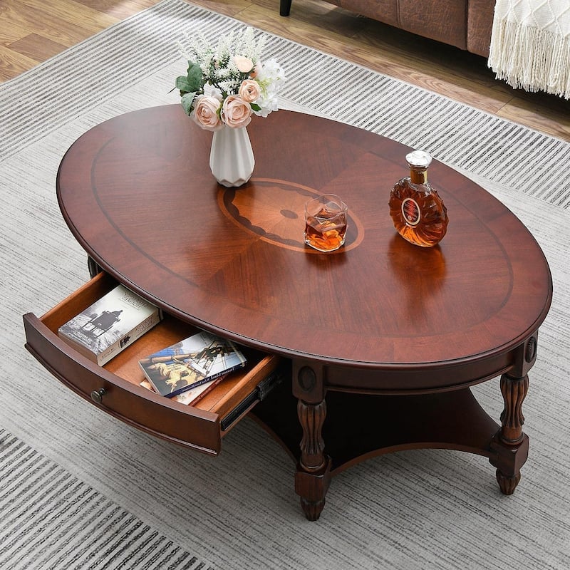 Solid Wood Coffee Table Console Table with Storage Drawer
