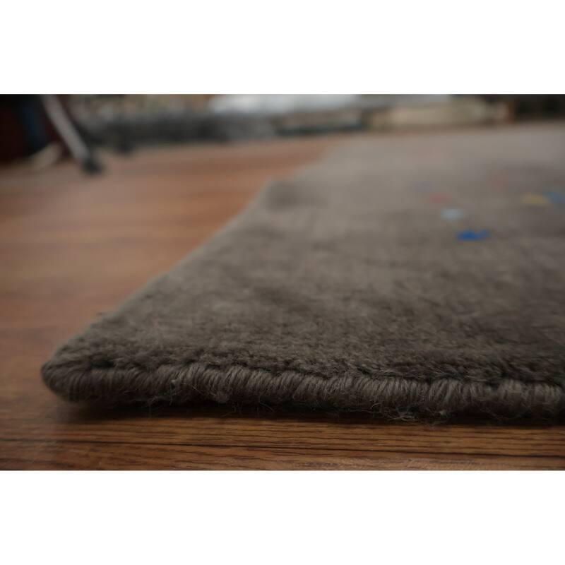 Hand Knotted Oriental Viscose Silk Carpet Tribal Animal Pictorial Brown Gabbeh Area Rug - 9' 7'' X 8' 0''