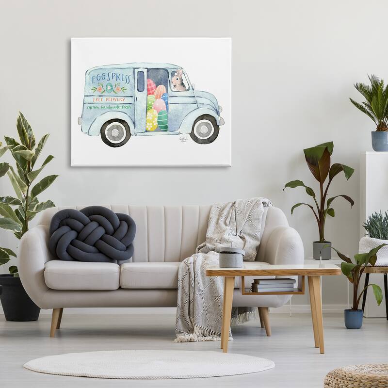 Stupell Patterned Easter Eggs Truck Holiday Bunny Painting Canvas Wall Art, Design by Heatherlee Chan