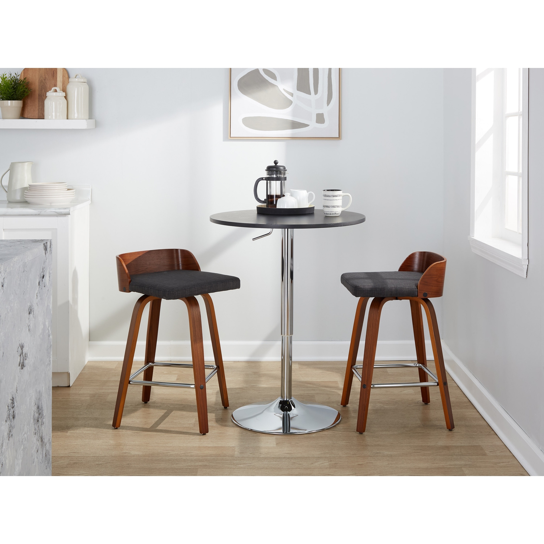 Carson Carrington Marstrand 26" Fixed-Height Counter Stool with Bent Wood Legs & Square Footrest (Set of 2)