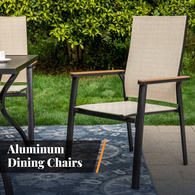 MAISON ARTS 7 Pieces Dining Set, 6 Aluminium Stackable Dining Chairs and a Metal Table - Beige
