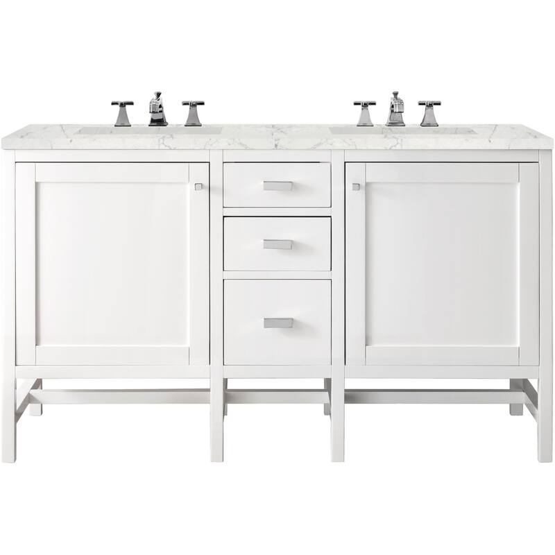 James Martin Vanities Addison 60" Double Basin Hardwood Vanity Set - Glossy White - Glossy