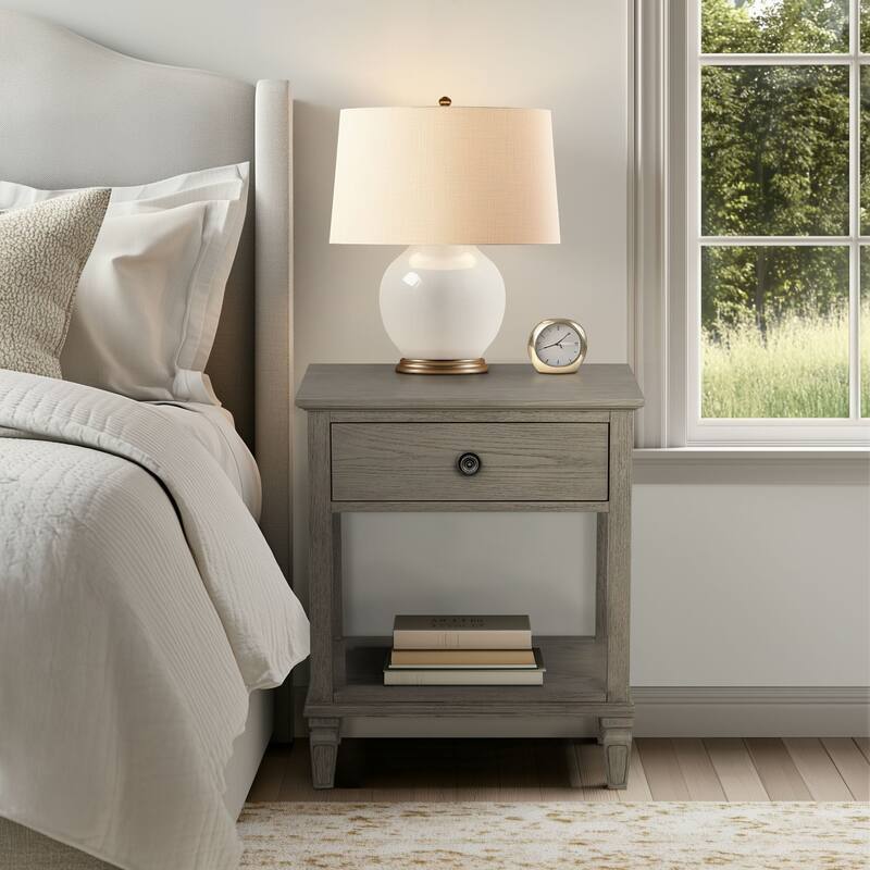 Roomfitters Victoria Nightstand, French Inspired Bedside Table with Storage Drawer and Open Shelf