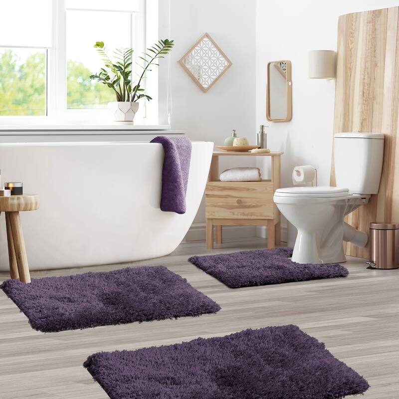 Porch & Den Lorena Shaggy/ Non-slip Rubber Backed Bath Rug Set