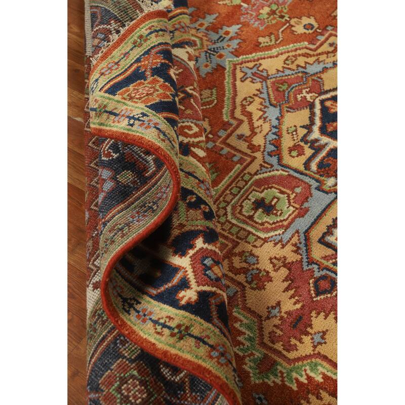 Orange Heriz Serapi Indian Area Rug Handmade Traditional Wool Carpet - 7'10" x 9'10"