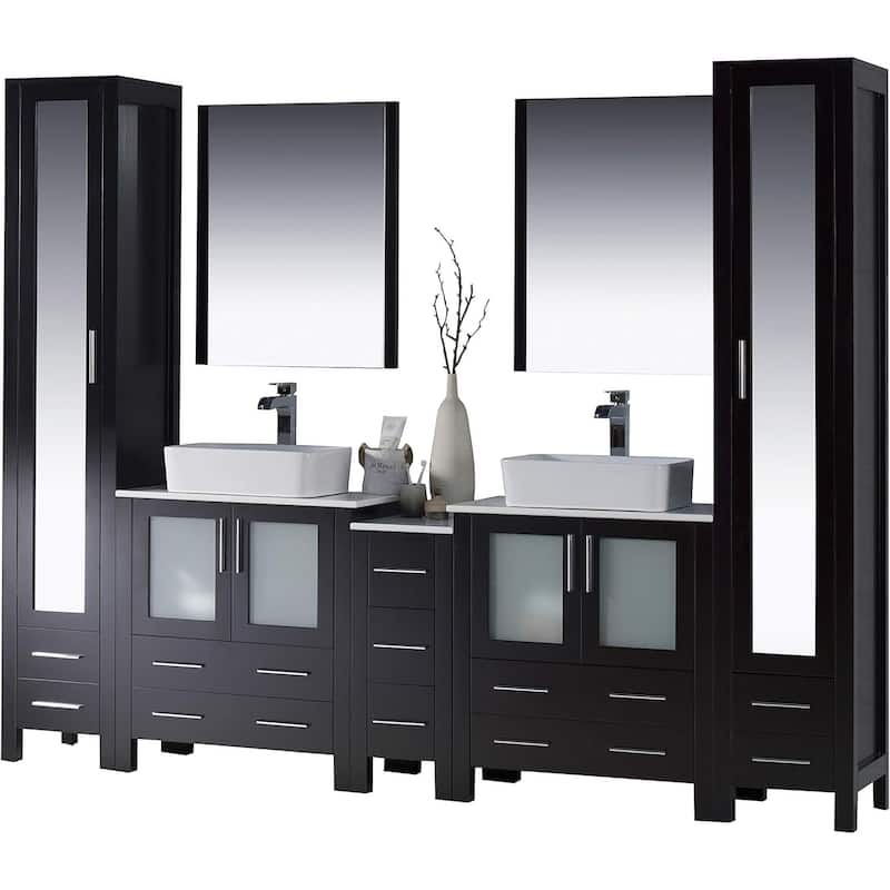 Blossom Sydney 102" Double Sink Vanity Set with Linen Closet & Mirrors - Espresso