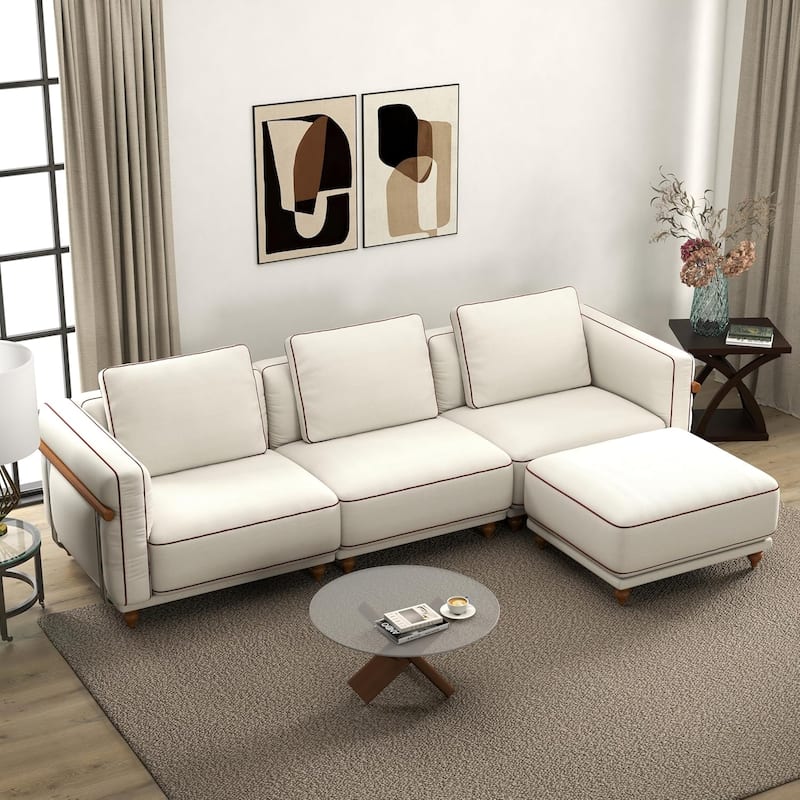 Down-Filled Modular Deep Seat Couch L-shaped Chenille Sectional Sofa - White