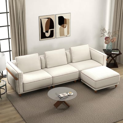Down-Filled Modular Deep Seat Couch L-shaped Chenille Sectional Sofa