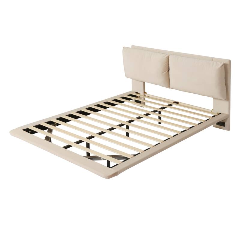 Upholstered Platform Bed w/ Sensor Light & Backrests, 2 Sets of Socket