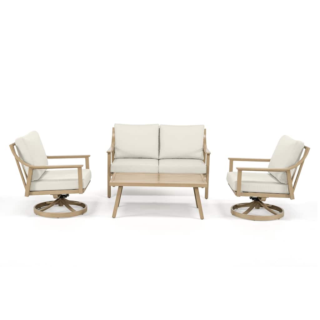 4-Person Aluminum Patio Conversation Set with Swivel Chairs, Coffee Table and Cushions