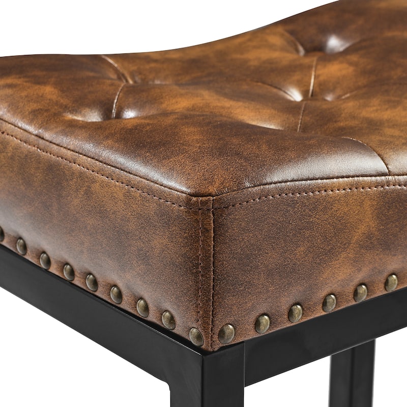 Backless Cushioned Faux Leather Bar Stools Counter Height Stools with Metal Frame - 24" H