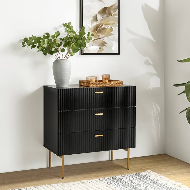 Gilb Modern 3-Drawer Dresser Nightstand with Metal Legs by HULALA HOME - Black