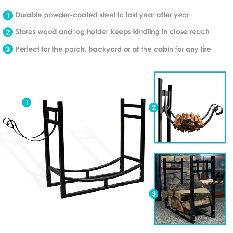 Log Rack and Kindling Holder 30" Steel with Black Finish Wood Storage