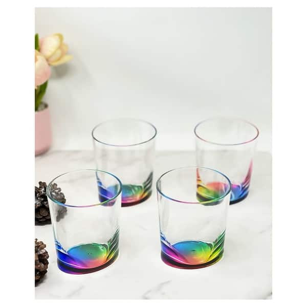 LeadingWare DOF Oval Halo Acrylic Drinking Glasses Set of 4 (12oz) - 3.5" W x 3.5" L x 3.93" H - Rainbow-HandWash Only