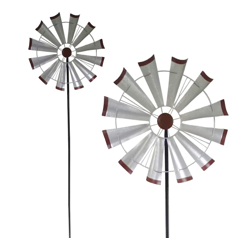 Silver Metal Windmill Garden Stake