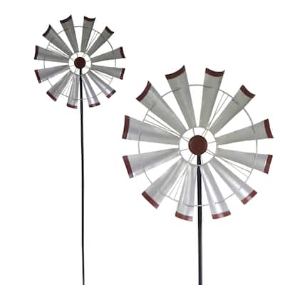 Silver Metal Windmill Garden Stake