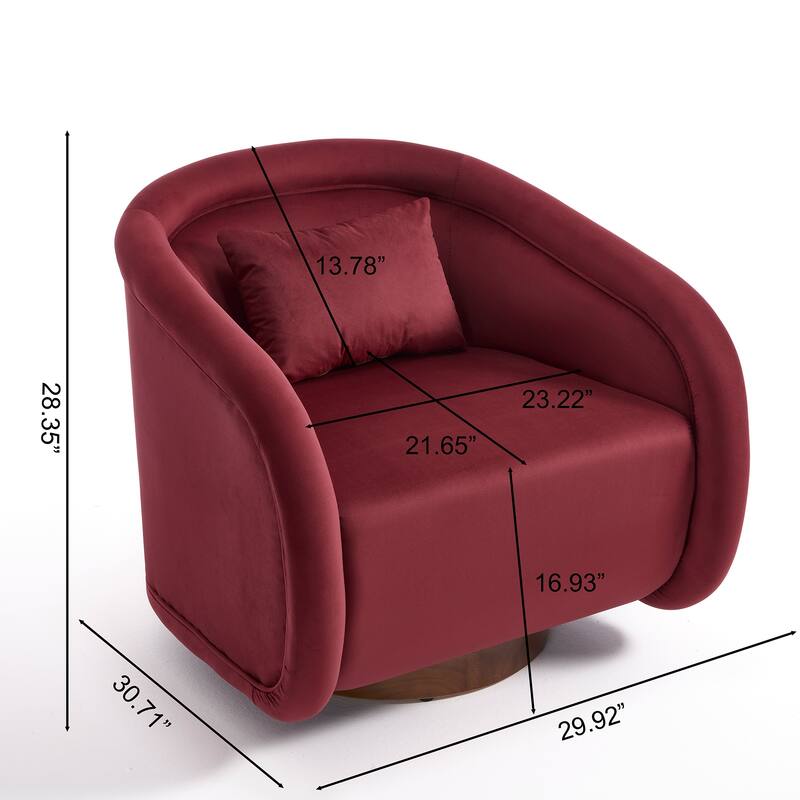 Swivel Accent Chair, 360-degree Swivel Barrel Chair with Velvet Fabric Upholstery, Comfy Pumpkin-Shaped Swivel Chair