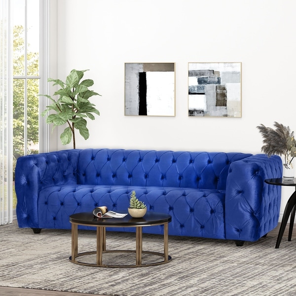 Hancock tufted top grain italian leather shop chesterfield sofa