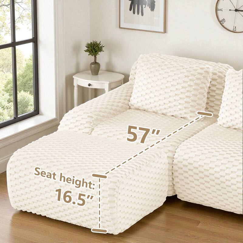 82" Modern L-Shaped Modular Sectional Sofa, Flannelette Fabric Oversized 2-Seater with Movable Ottoman & No-Assembly Design