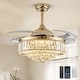 preview thumbnail 1 of 26, 48 in. Indoor Modern Ceiling Fan with Light Gold Retractable Crystal Chandelier Fan with Remote for Kitchen Living Room