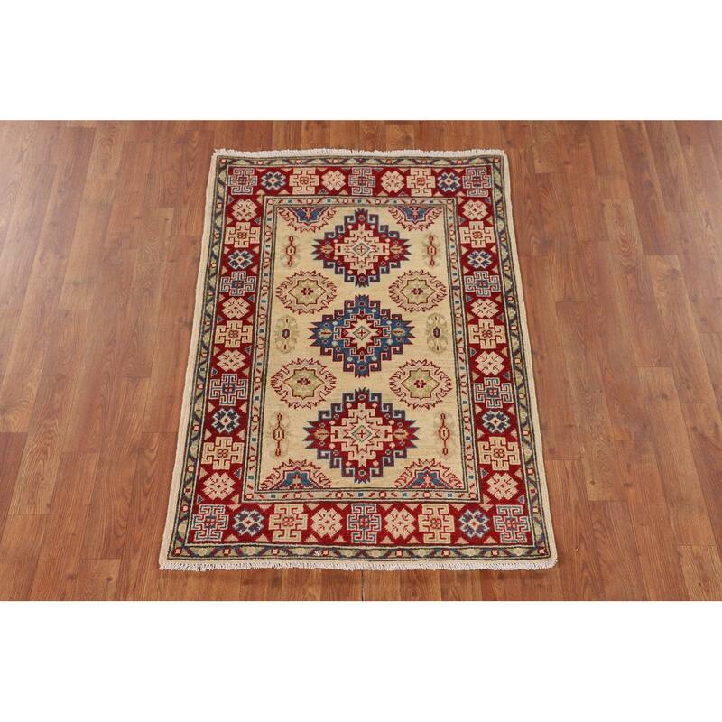 Beige Traditional Kazak Foyer Rug Hand-Knotted Wool Carpet - 2'9" x 4'0"