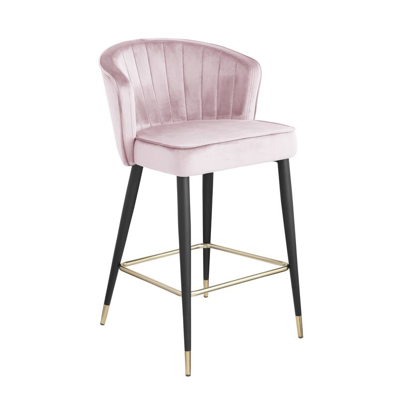 2pcs Velvet Upholstered Counter Height Stool with Deep Channel Tufting and Gold Tipped, Black Metal Legs - N/A