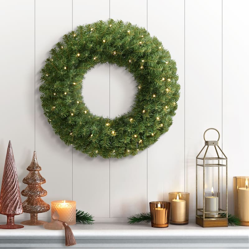 Puleo International 24" Pre-Lit Battery-Operated Artificial Christmas Wreath - Green