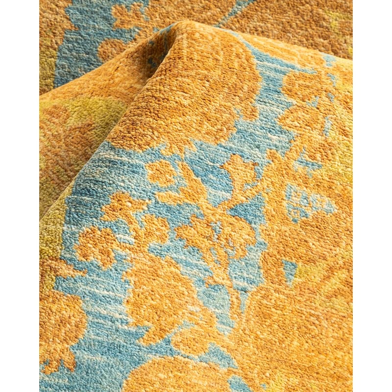 Overton Handknotted Wool Traditional Abstract Green Runner