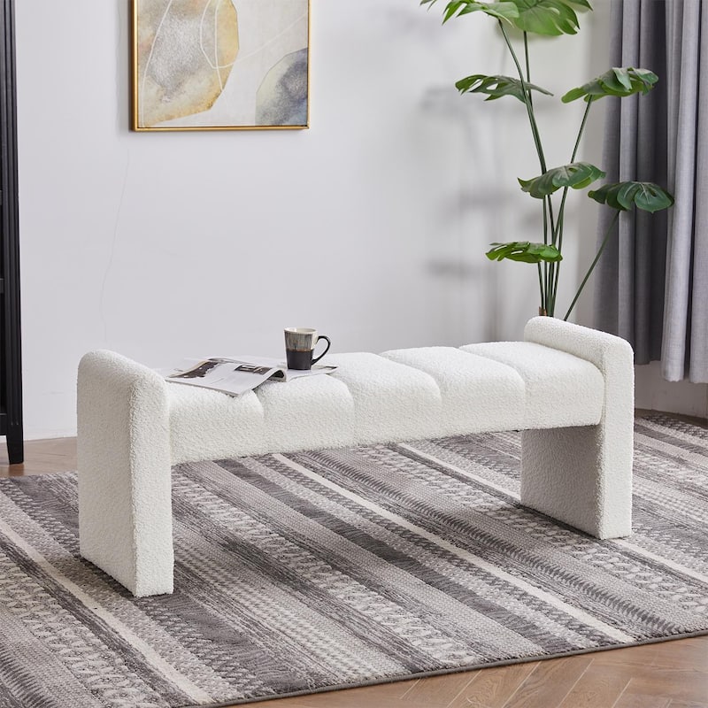 54" Boucle Bedroom Bench with Channel Tufted