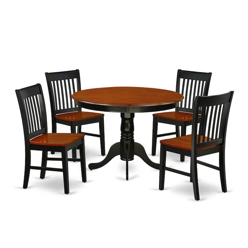 Kitchen Table & Chair Set - 5 Piece Dining Set, 42 Inch Round Table, Black & Cherry Finish