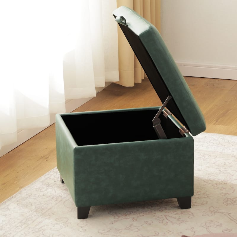 Adeco Faux Leather Tufted Flip Top Storage Ottoman
