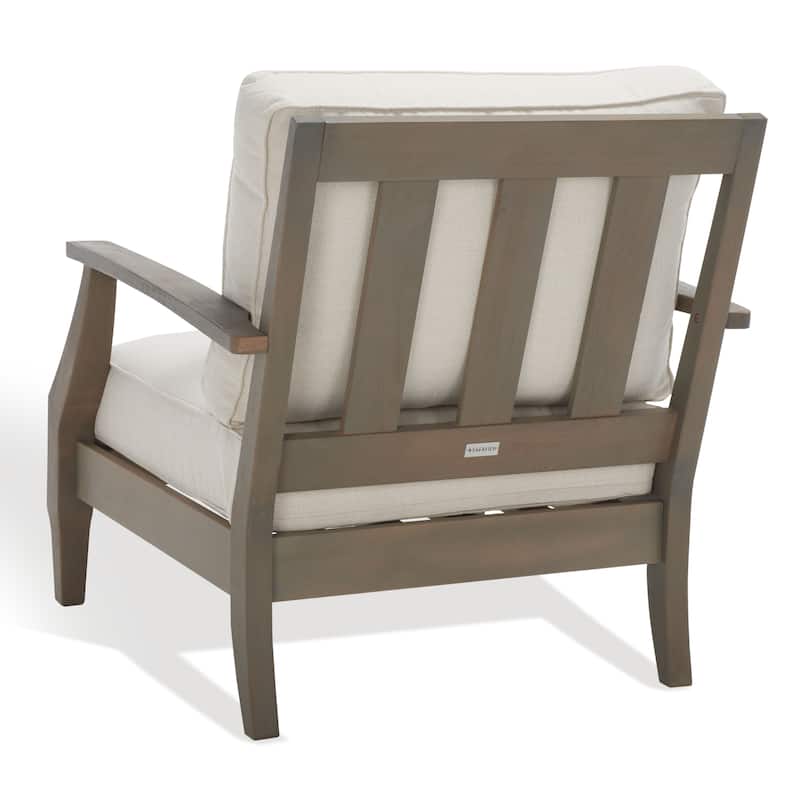SAFAVIEH Couture Freida Wood Patio Arm Chair - 31.4" W x 35.6" L x 32.6" H - 31"W x 36"D x 33"H