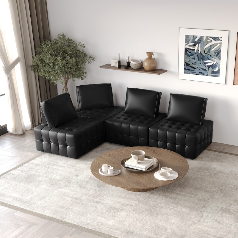 CraftPorch 4-Piece Elegance Button-Tufted PU Upholstered